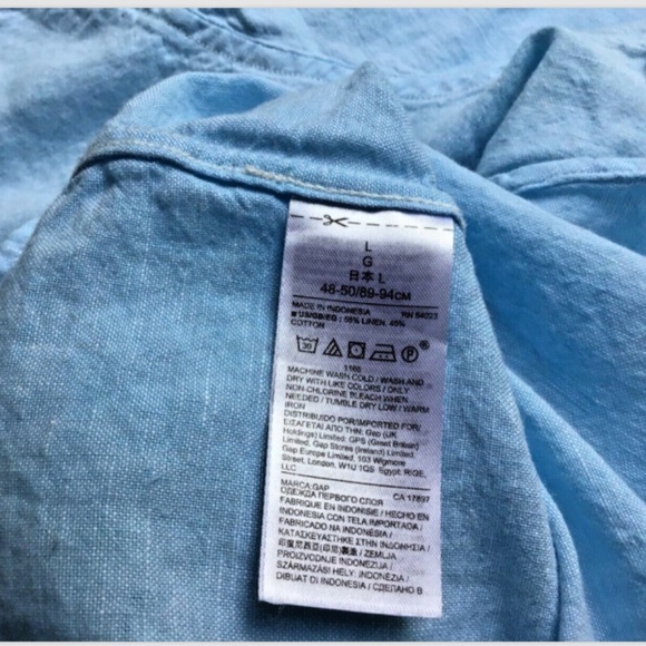 GAP linen & cotton button front light turquoise blue shirt Sz L - Picture 5 of 9